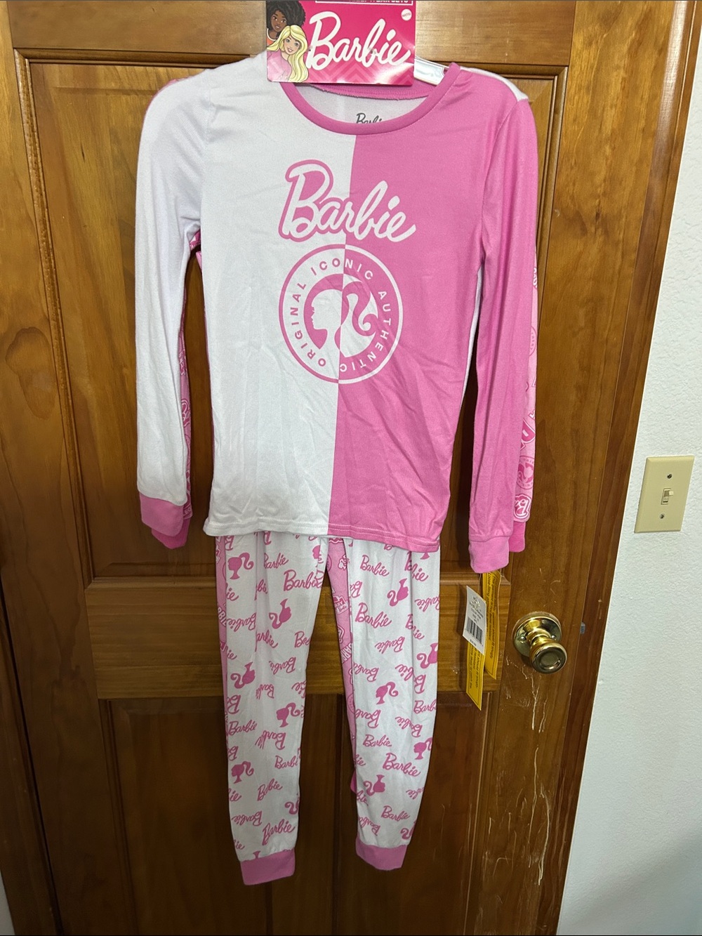 Barbie Pink and White Two-Piece Long Sleeve Pajama 2 Sets